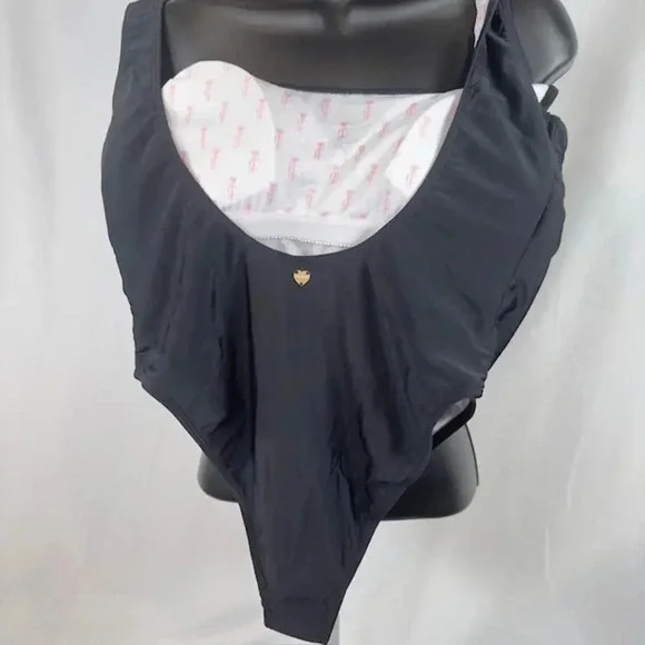 NEW Juicy Couture One Piece Swimsuit Foil Verbiage Logo Scoop Neck Black Women M - Picture 4 of 8